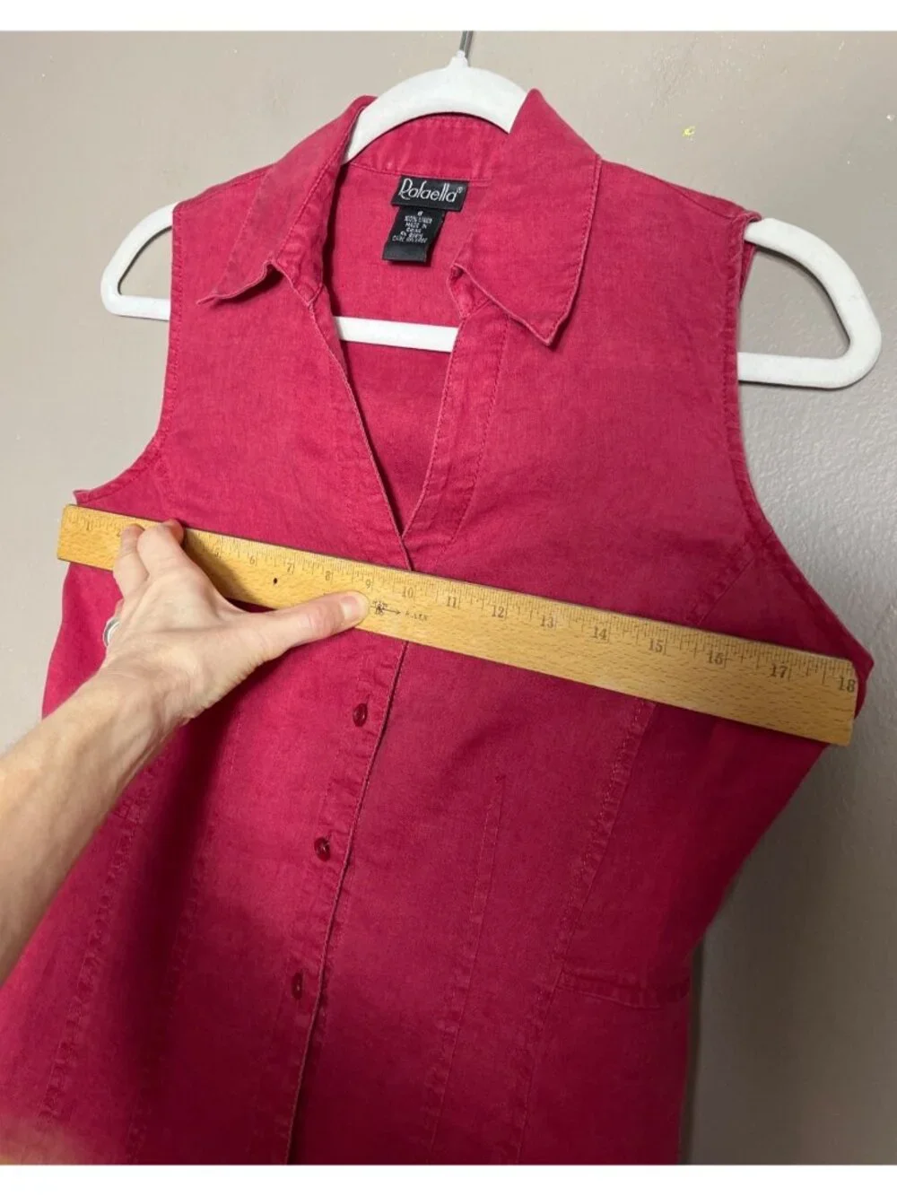 Rafaella Linen Button Top Sleeveless Raspberry Red Coastal Casual Preppy Wom 6 - Picture 5 of 10